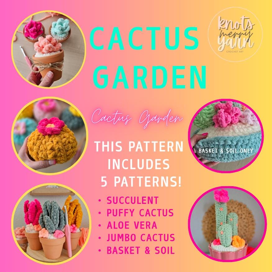 Cactus Garden Crochet Pattern Bundle, Low Sew & No Sew, Cactus Arrangement (PDF Download)