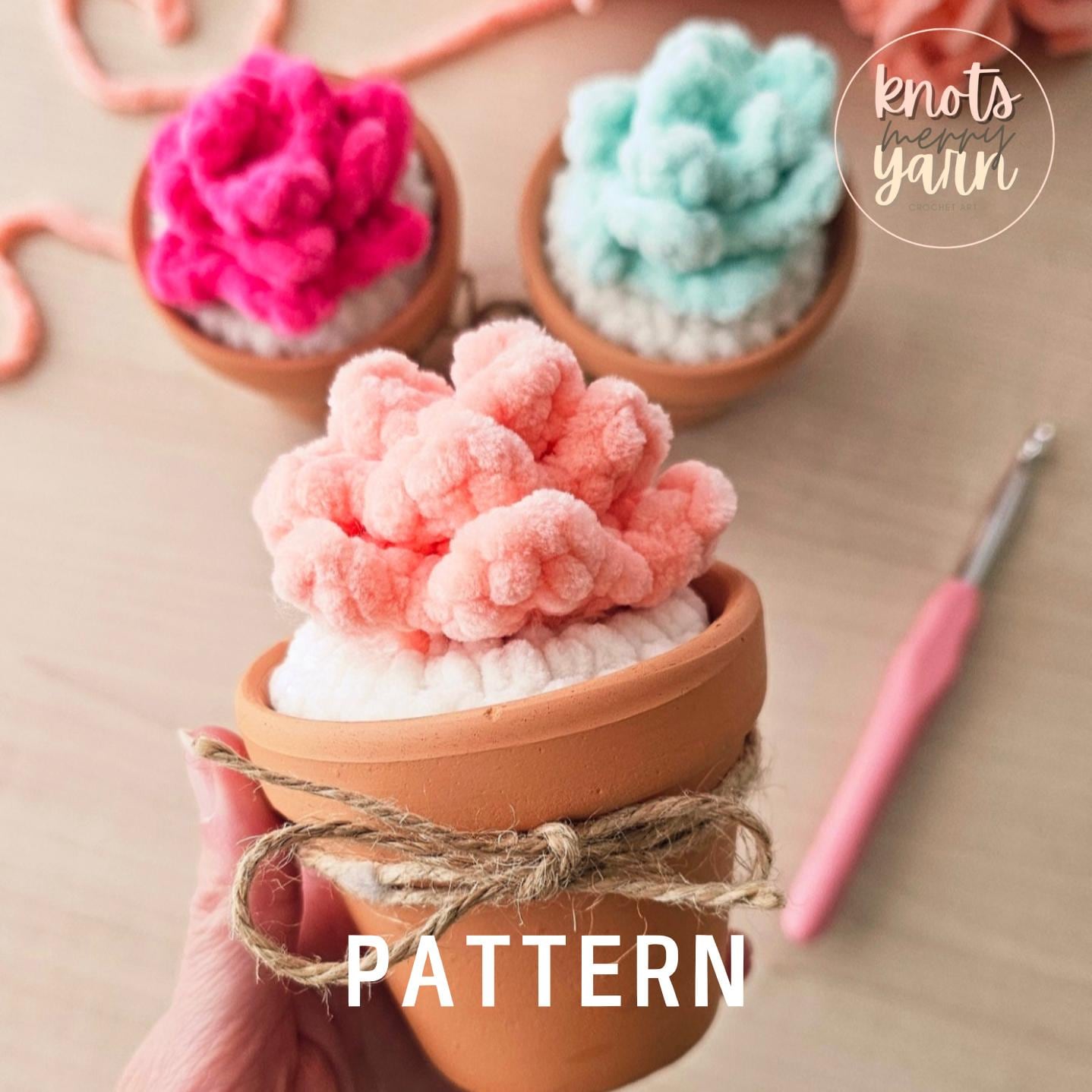 Crochet Succulent Pattern, Low Sew, Amigurumi, Cactus, PDF Download, KnotsMerryYarn
