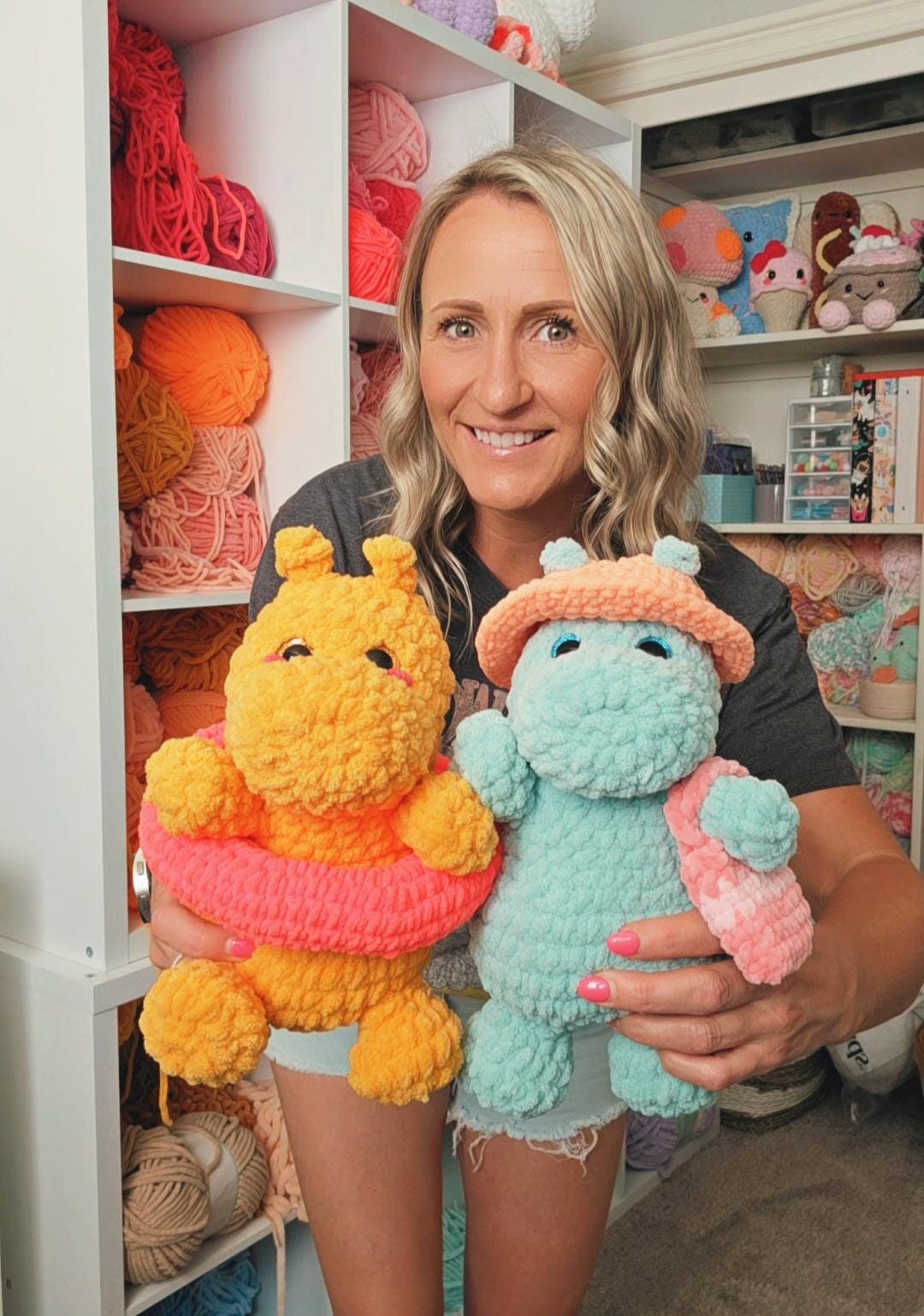 Hippo No Sew Crochet Pattern, Sitting Hippo and Standing Hippo Pattern, PDF, Instant download, Summer Accessories included, Amigurumi