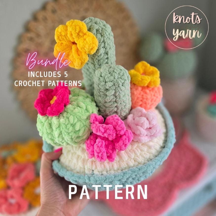 Cactus Garden Crochet Pattern, Low Sew & No Sew, Cactus Plant Bundle, PDF Download, KnotsMerryYarn