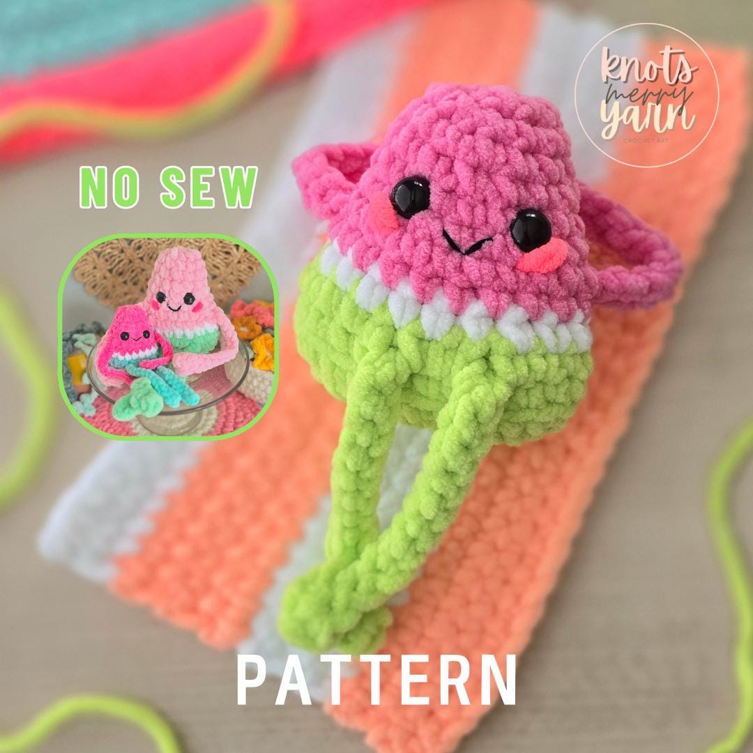 Watermelon Girl Crochet Pattern, Amigurumi, No Sew, PDF Download, KnotsMerryYarn