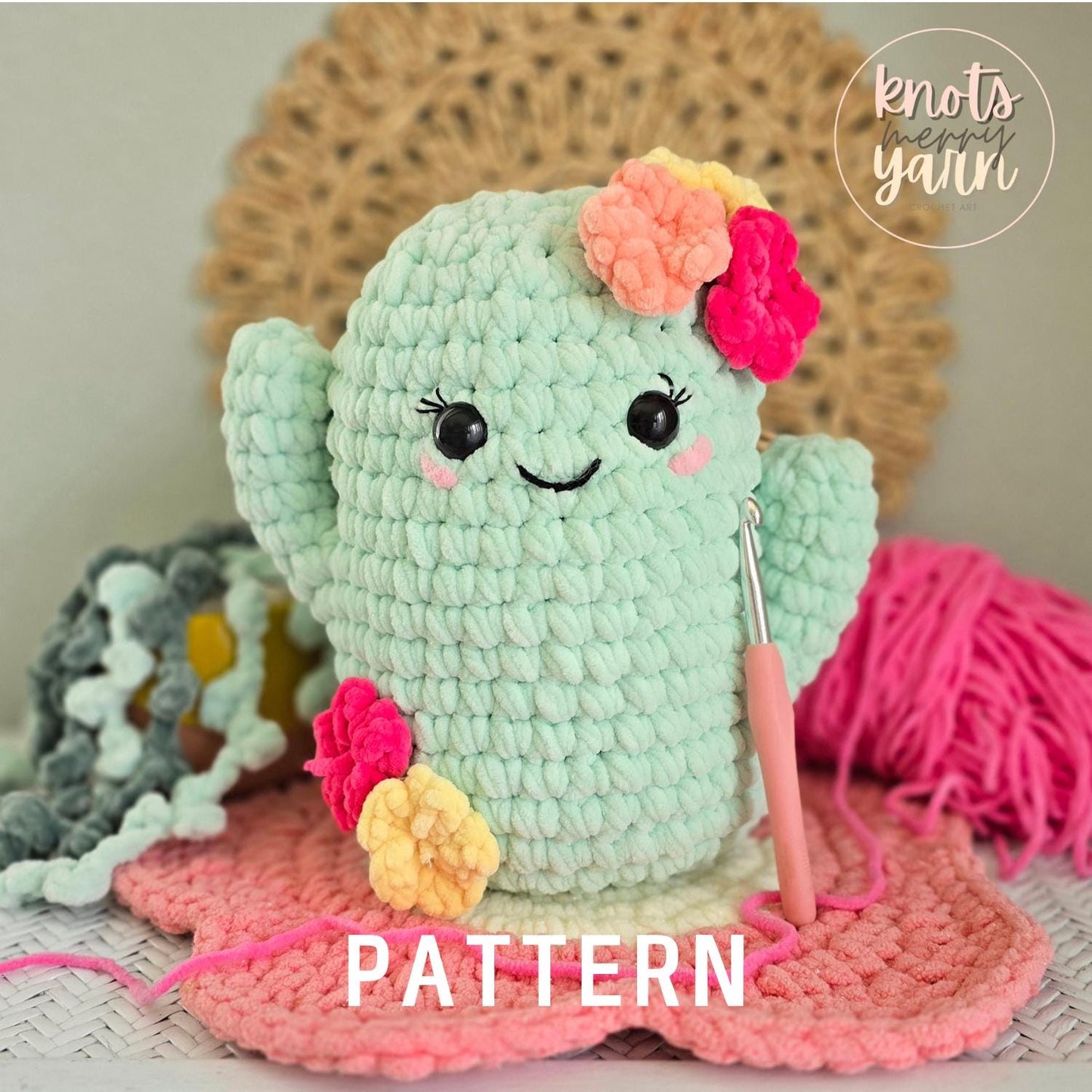Cactus Crochet Pattern, Cactus Plushie, Amigurumi, Low Sew, Cactus Girl, PDF Download, KnotsMerryYarn