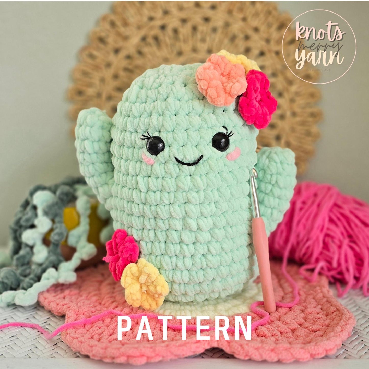Crochet Cactus Pattern | No Sew Jumbo Plushie | Easy Amigurumi Plant PDF | Cute Plant Plushie | Beginner Crochet | Cactus Plush