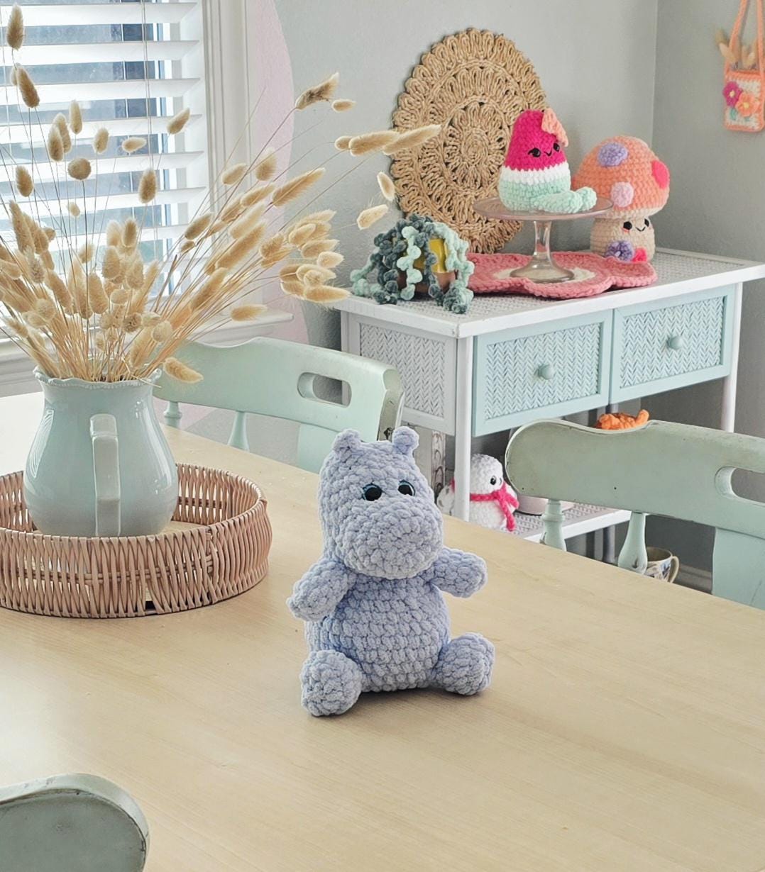 Hippo Crochet Pattern, No sew, Amigurumi, Summer Accessories, PDF Download, KnotsMerryYarn