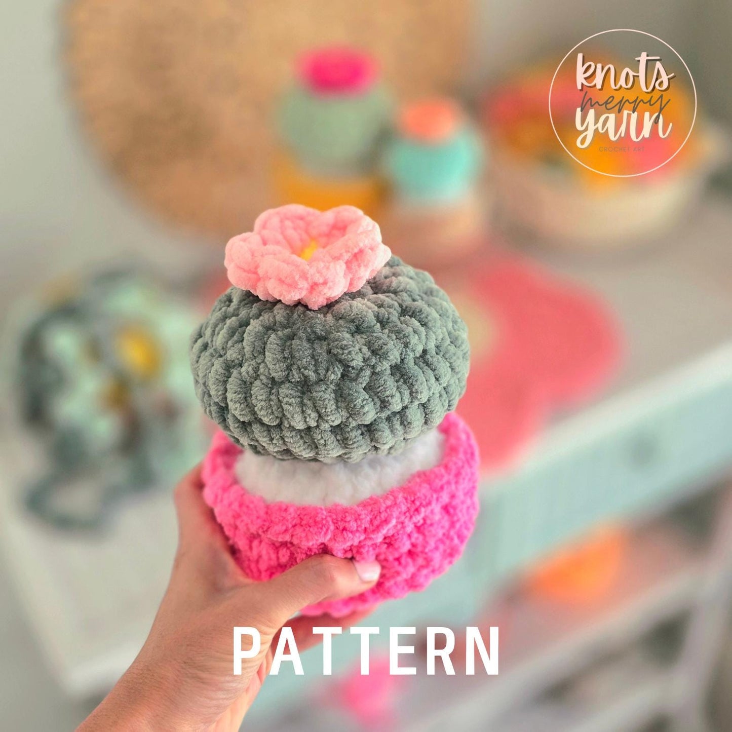 Barrel Cactus Crochet Pattern, No-Sew, Amigurumi, PDF Download, KnotsMerryYarn
