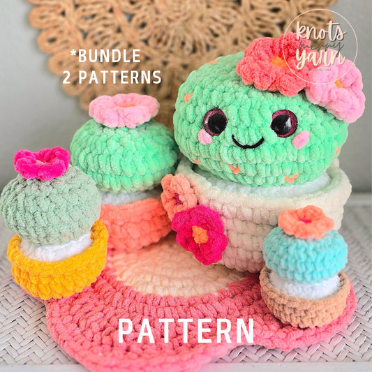 Barrel Cactus Bundle, CROCHET PATTERN, No Sew, Instant Download PDF, Succulent, Beginner friendly, Jumbo and Small patterns, 2 in 1