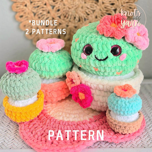 Barrel Cactus Crochet Pattern Bundle, No-Sew, Succulents, PDF Download, KnotsMerryYarn