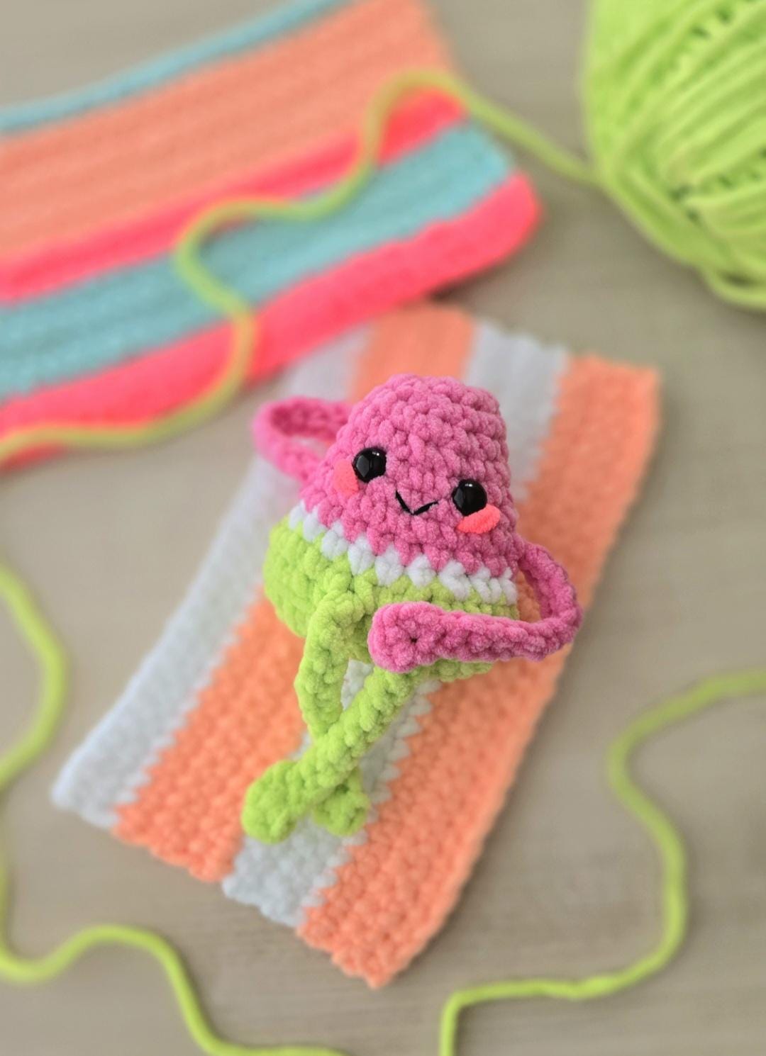 Watermelon Girl Crochet Pattern, Amigurumi, No Sew, PDF Download, KnotsMerryYarn