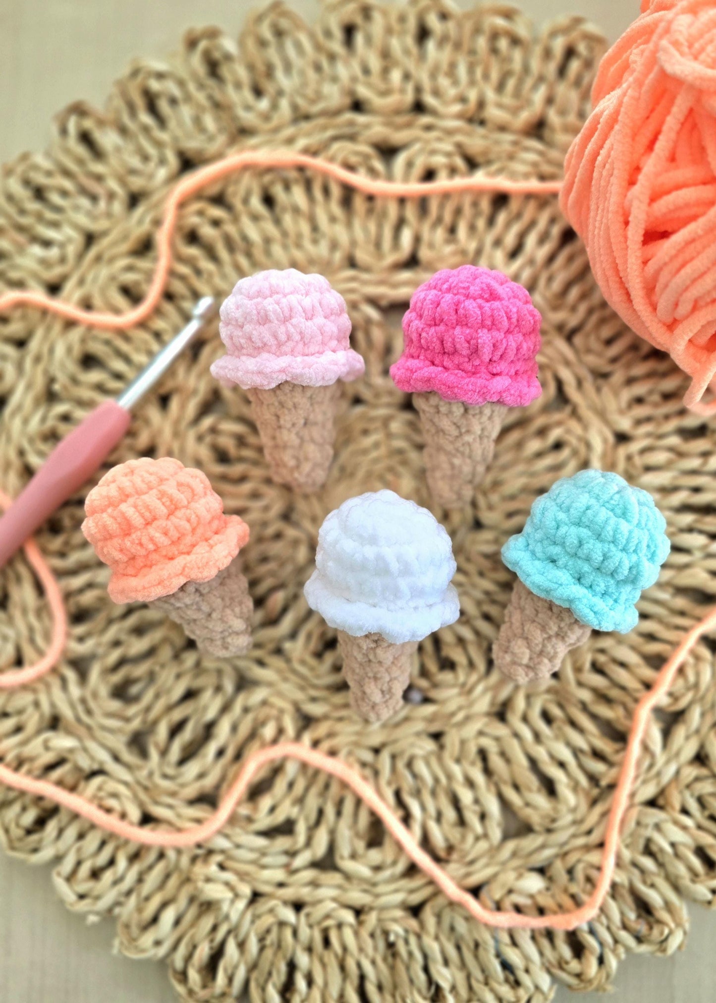 Ice Cream Cone Crochet Pattern, Gelato, No Sew, Amigurumi, PDF Download, KnotsMerryYarn
