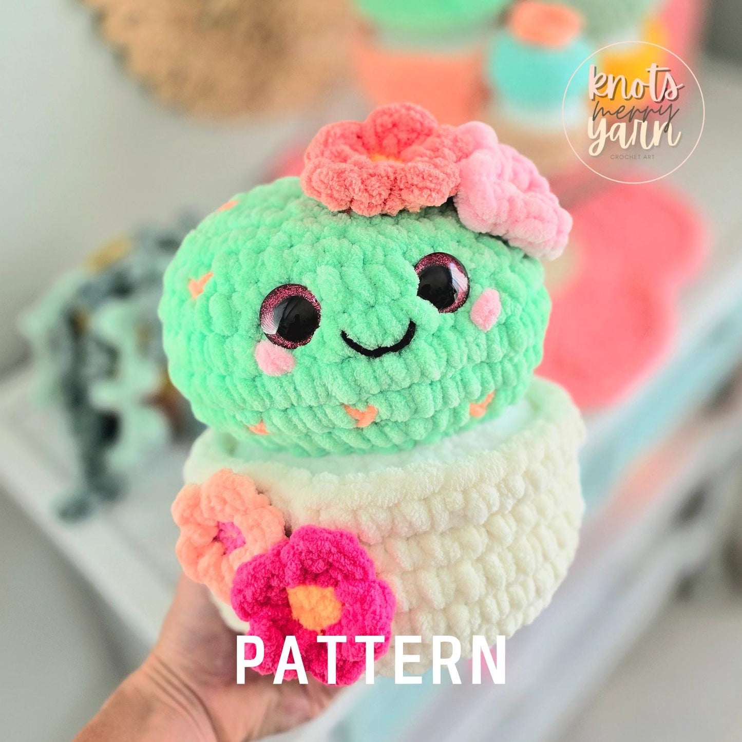 Jumbo Barrel Cactus Crochet Pattern, No Sew, Amigurumi, PDF Download, KnotsMerryYarn