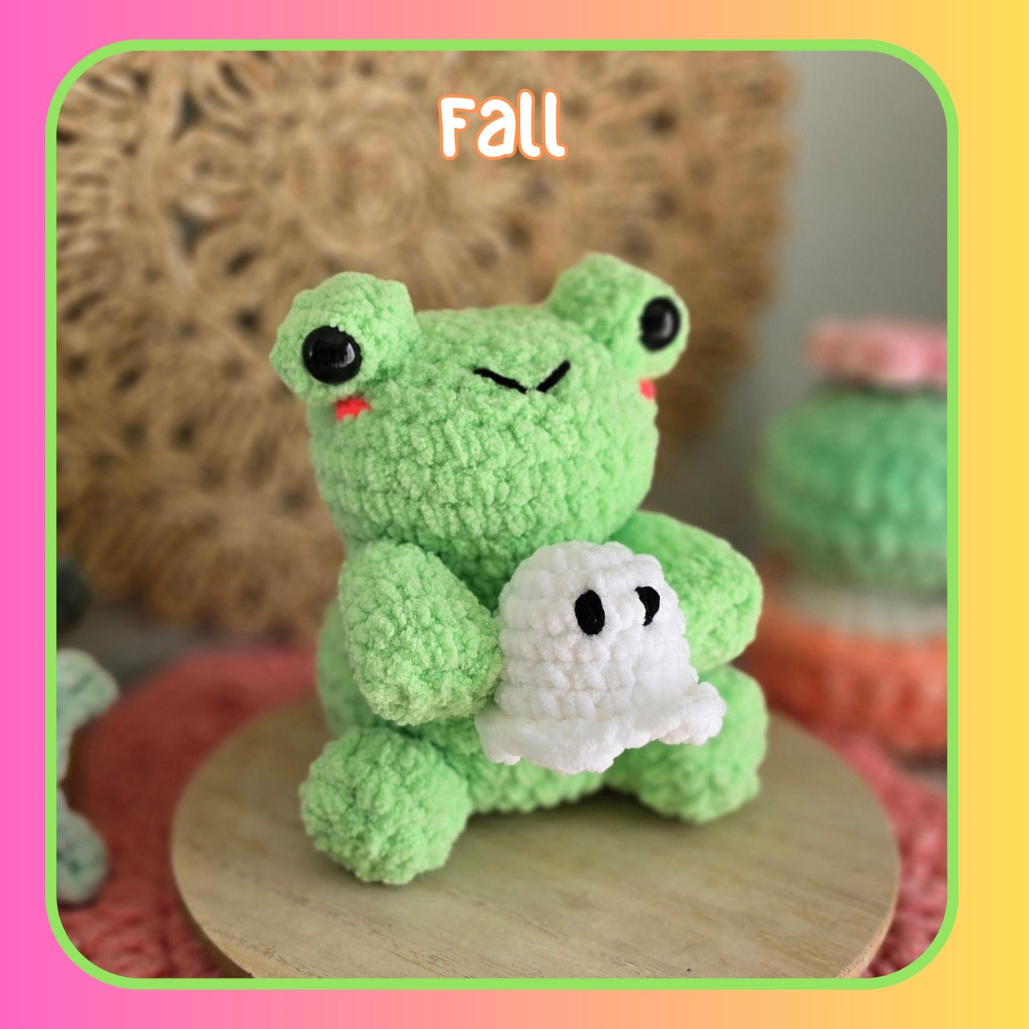 Frog No Sew Crochet Pattern, Sitting Frog Pattern, PDF, Instant download, The 4 Seasons Pack, Ghost, Christmas tree, Ice cream, and bouquet