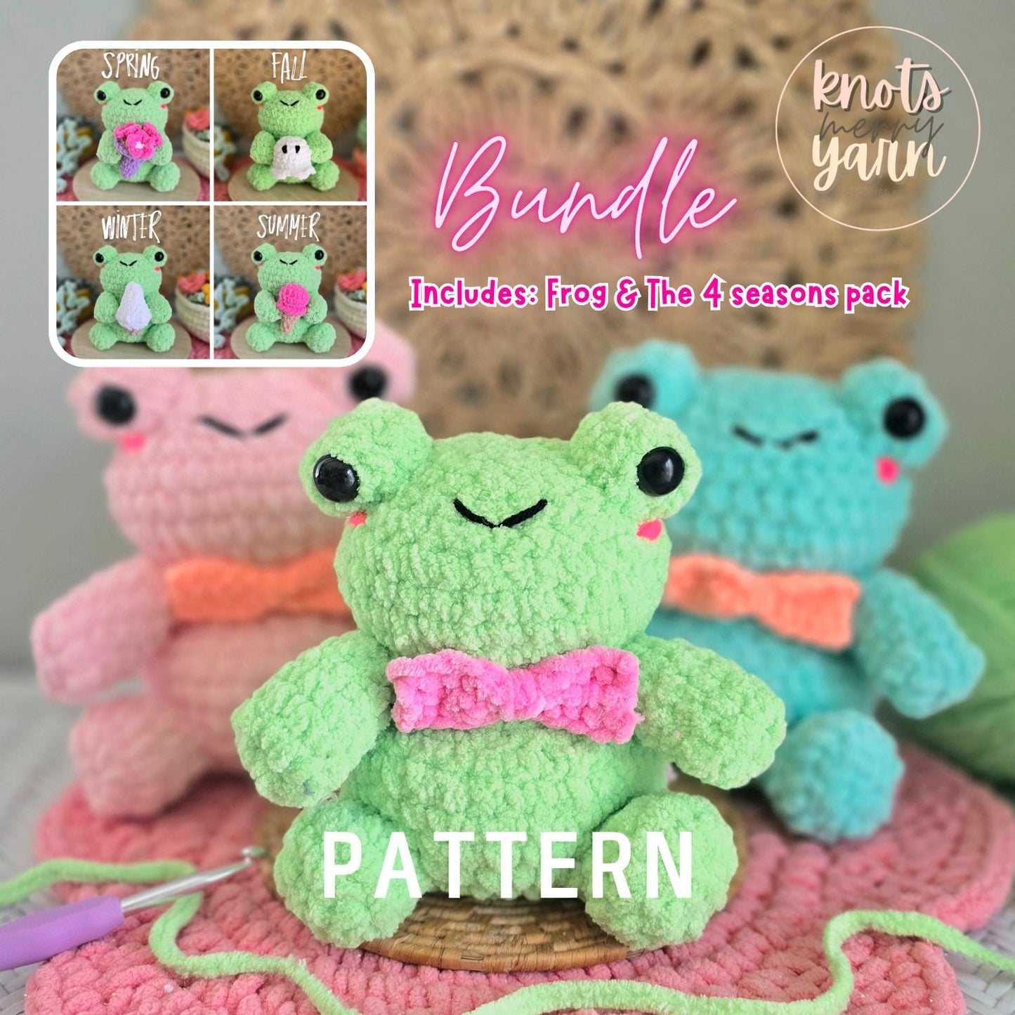 Frog Crochet Pattern, No-Sew, Accessories, Beginner Friendly, PDF Download, KnotsMerryYarn