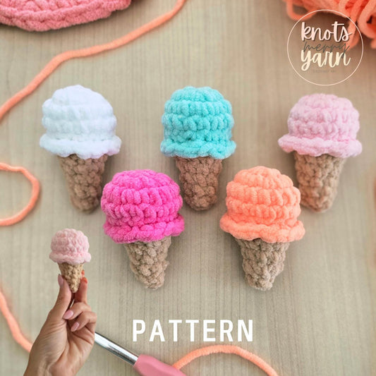 Ice Cream Cone Crochet Pattern, Gelato, No Sew, Amigurumi, PDF Download, KnotsMerryYarn