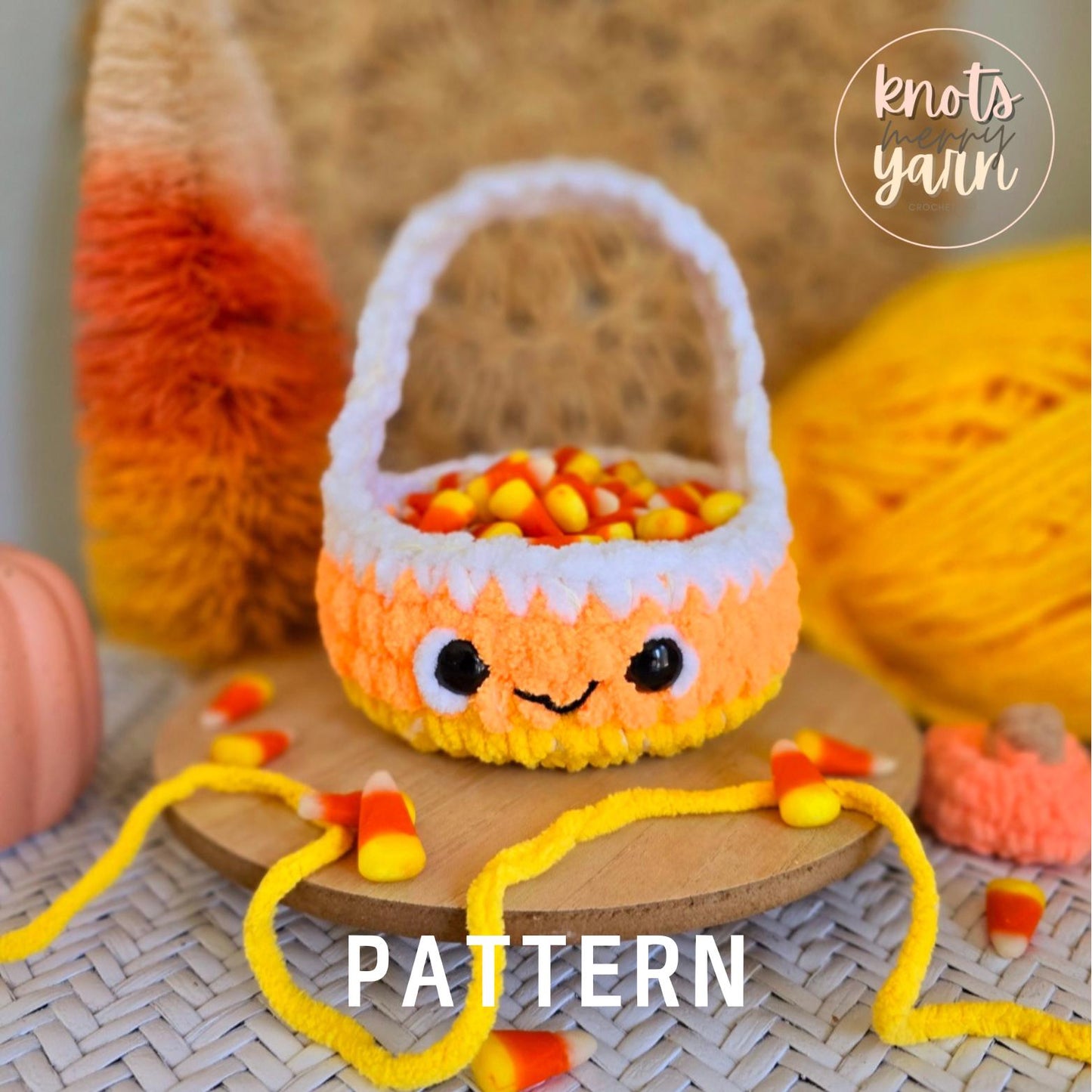 Crochet Basket Pattern, No-Sew, Halloween Basket, PDF Download, KnotsMerryYarn