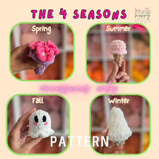Ghost, Christmas Tree, Ice Cream Cone, and Flower Bouquet Crochet Patterns, Market Makes, No Sew, PDF, Instant download, The 4 Seasons Pack