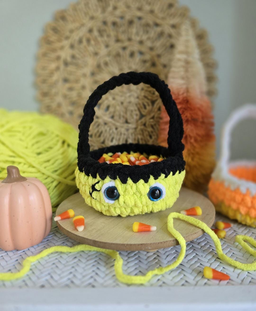 Crochet Basket Pattern, No-Sew, Halloween Basket, PDF Download, KnotsMerryYarn