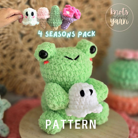 4 Seasons Crochet Pattern, Ghost, Tree, Ice Cream, Flowers, No Sew, PDF Download, KnotsMerryYarn