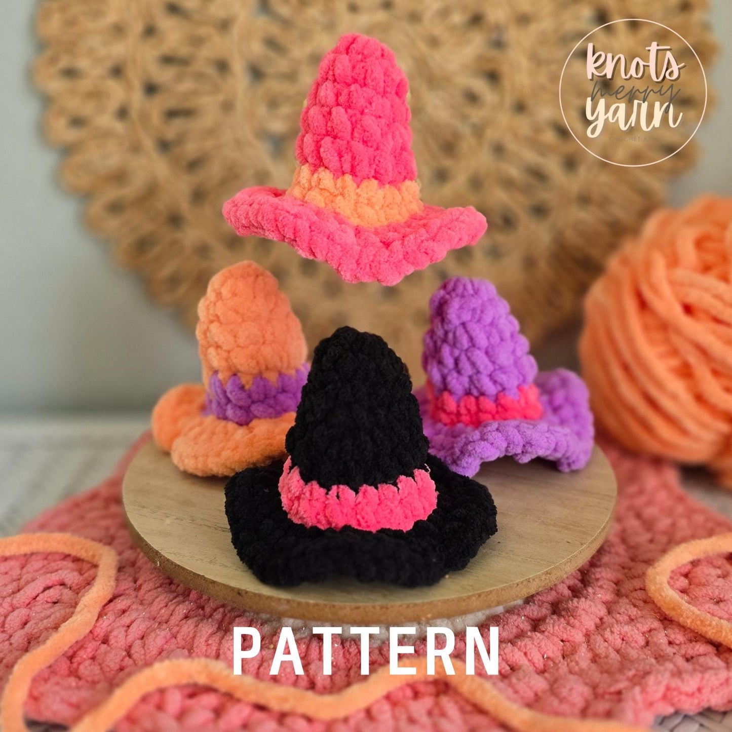 Witch Hat Crochet Pattern, Halloween, Beginner Friendly, No-Sew, PDF Download, KnotsMerryYarn