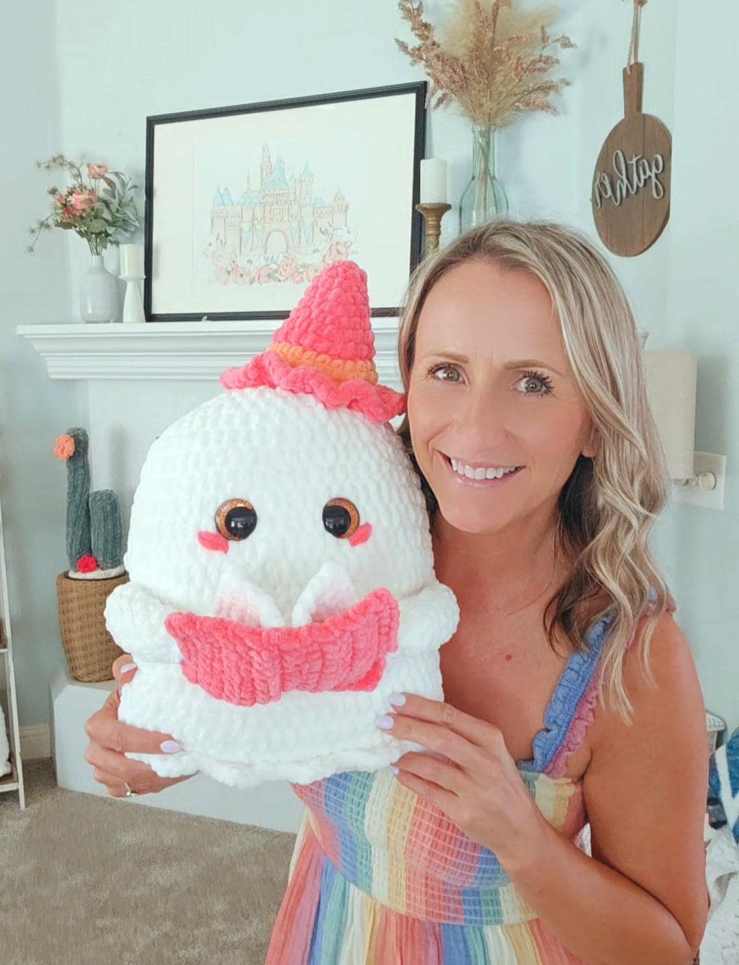 Ghost Pillow Crochet Pattern: Amigurumi Plushie with Book (PDF Download)
