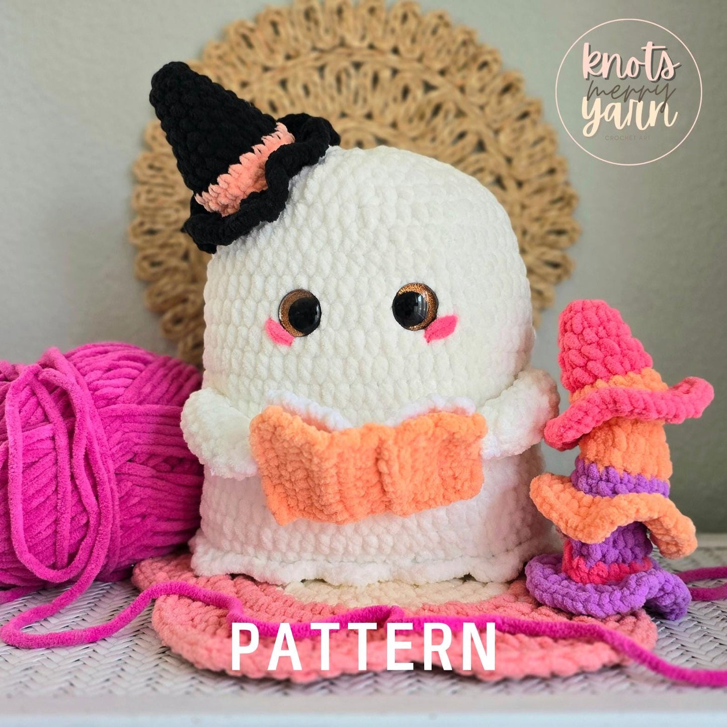 Ghost Pillow Crochet Pattern, Halloween, Amigurumi, Plushie, PDF Download, KnotsMerryYarn