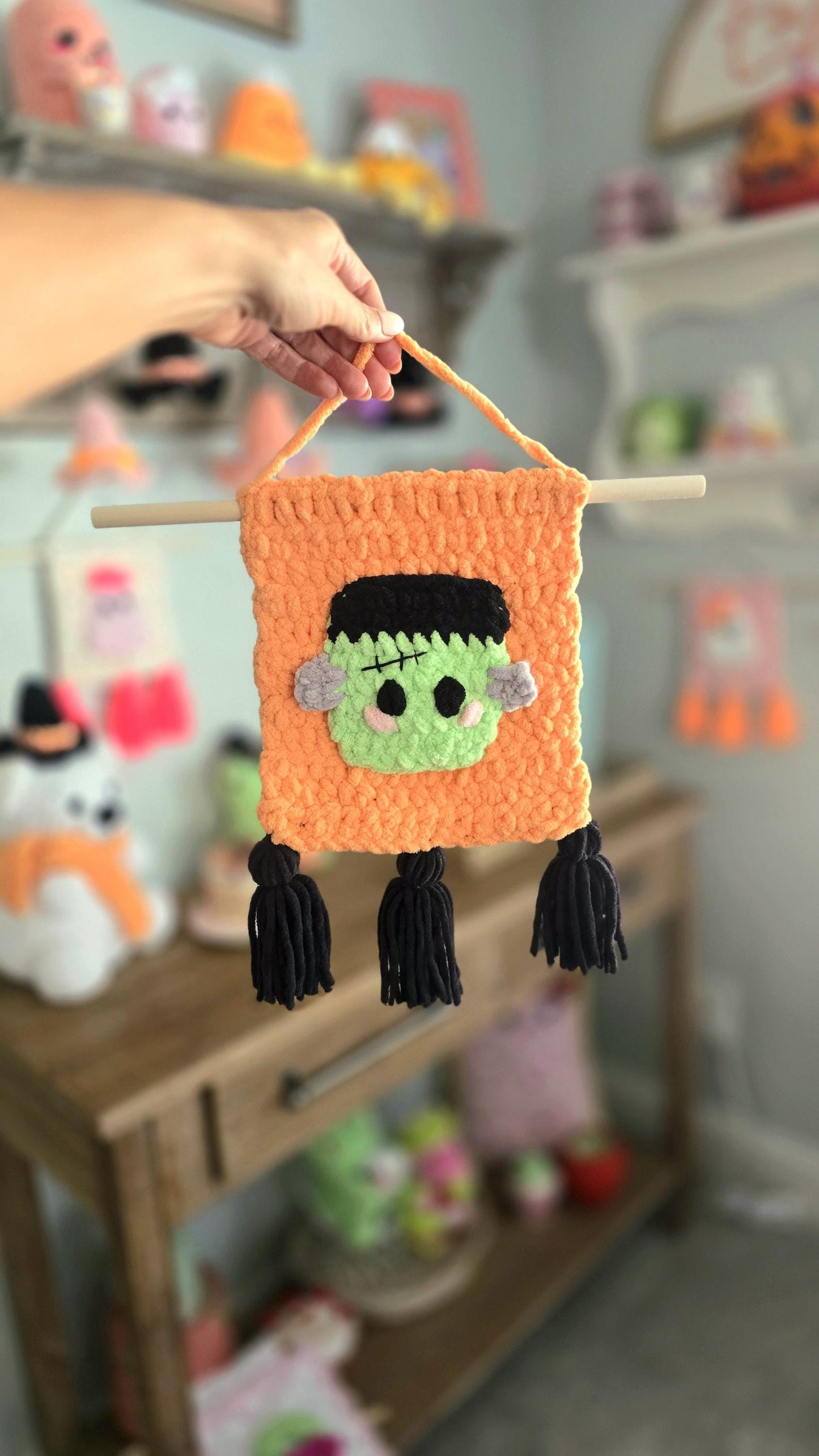 Halloween Crochet Tapestry Pattern: Frankenstein & Ghost Wall Hanging (PDF Download)