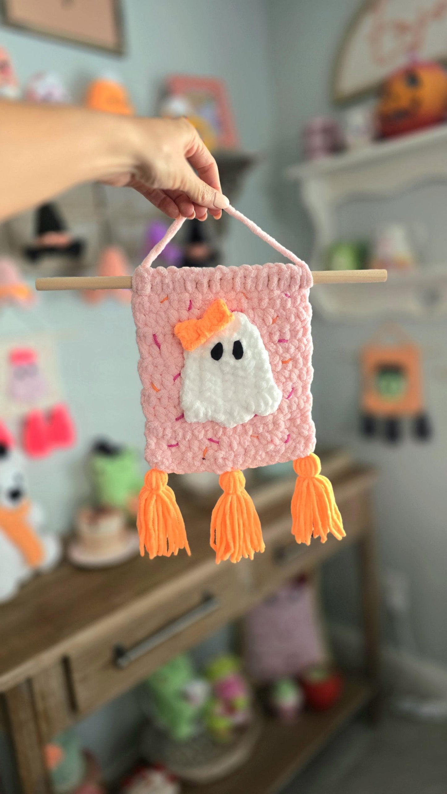 Halloween Tapestry Crochet Pattern, Frankenstein & Ghost Wall Hanging Decor, PDF Download, KnotsMerryyarn