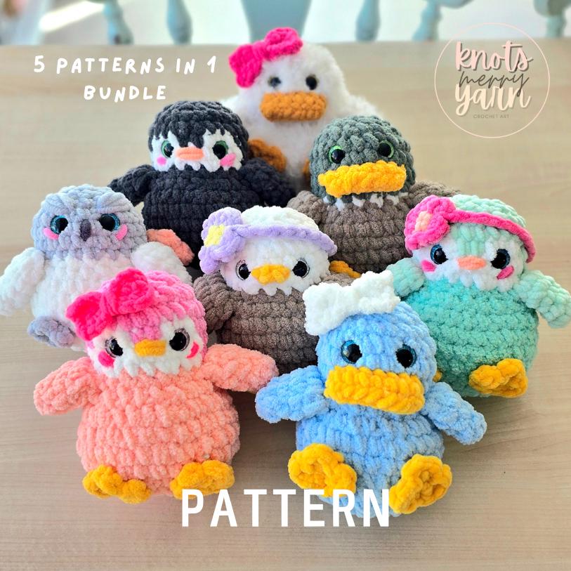Bird Crochet Pattern Bundle, Penguin Duck Owl Eagle, Amigurumi PDF Download, Farm & Woodland Animal Plush Set, Tiny Flock Collection