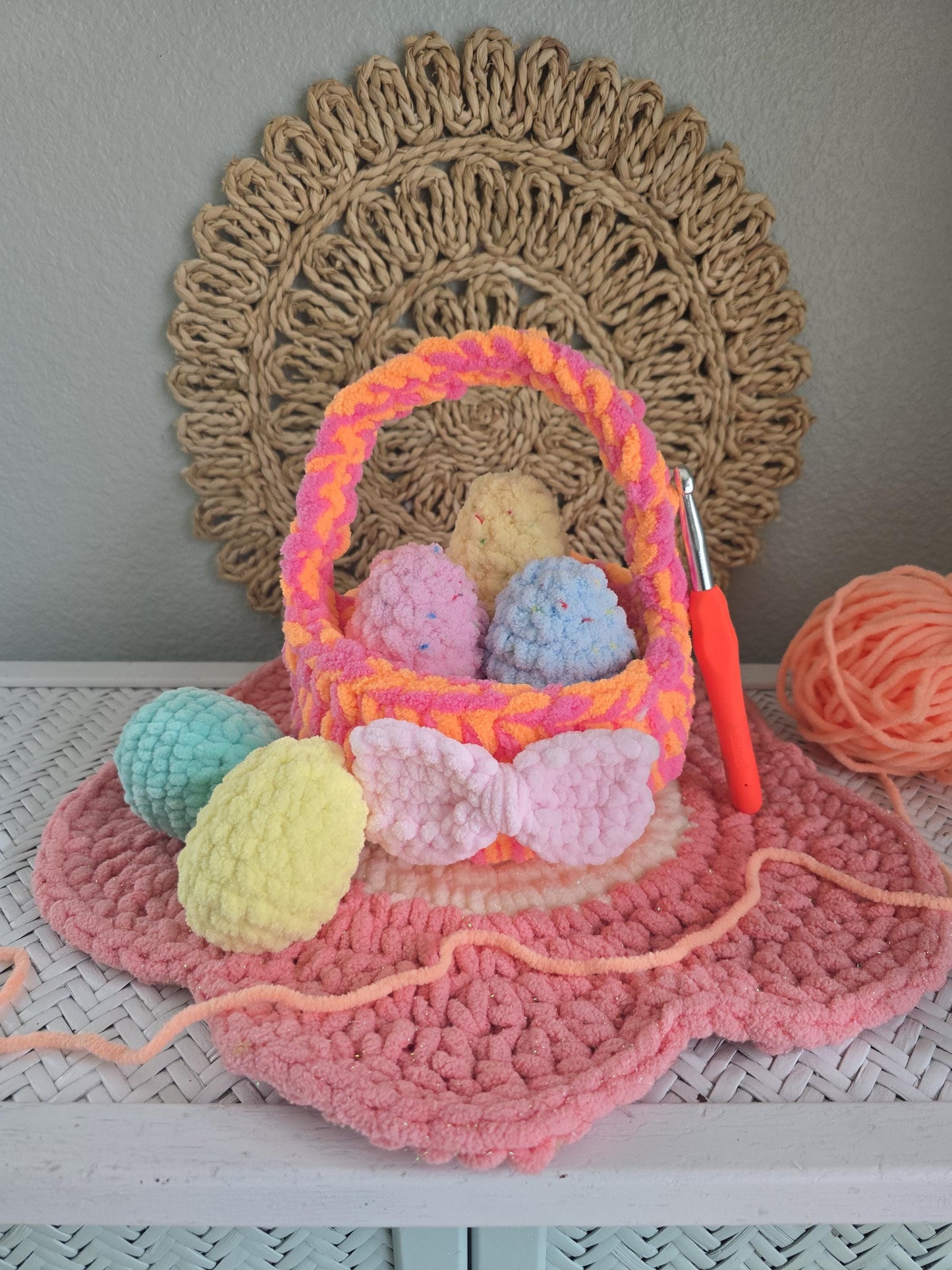 Easter Basket Crochet Pattern, No-Sew, Easter Table Decor, PDF Download, KnotsMerryYarn