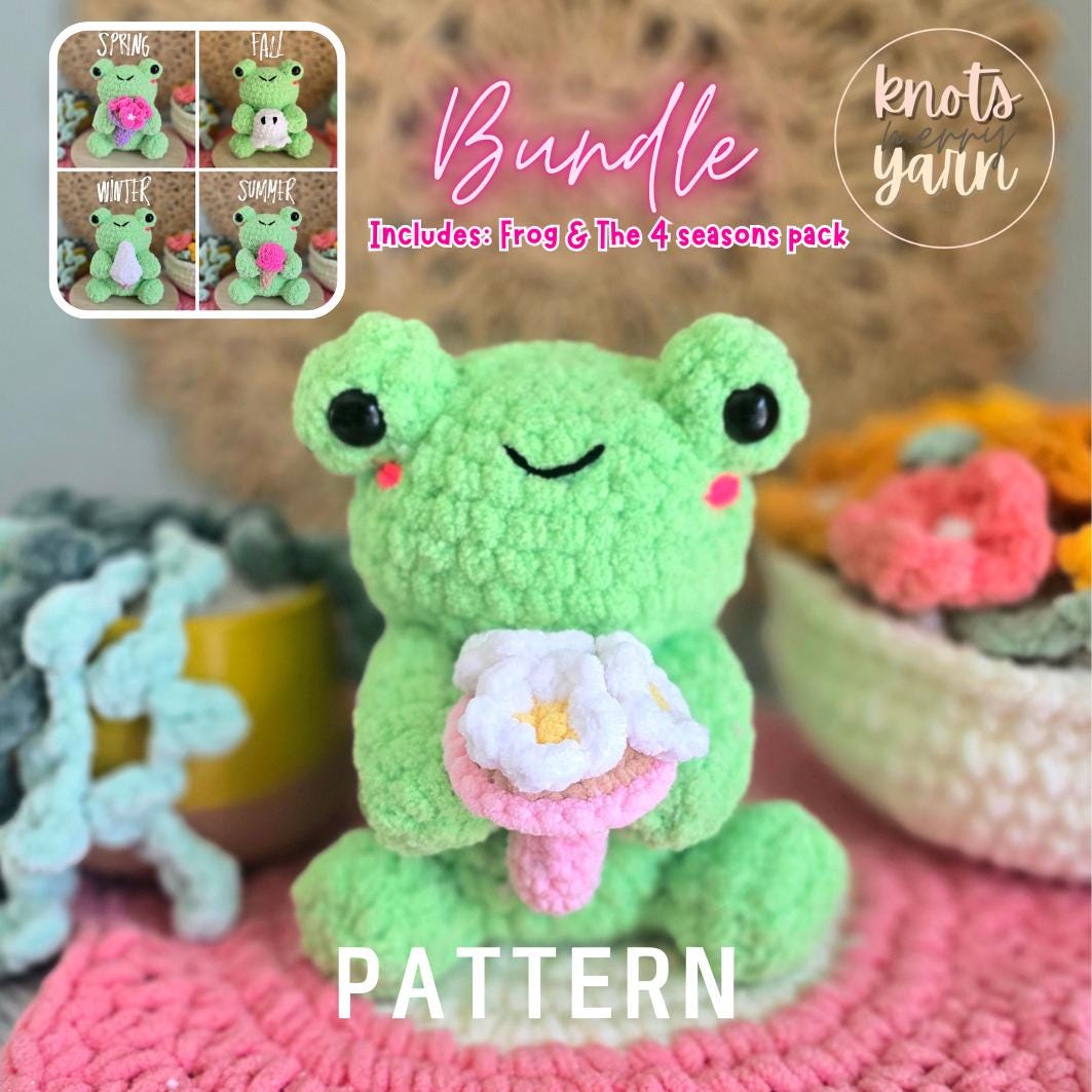 Crochet Frog Pattern, No-Sew Plush, Seasonal Accessories, Bundle (PDF Download)