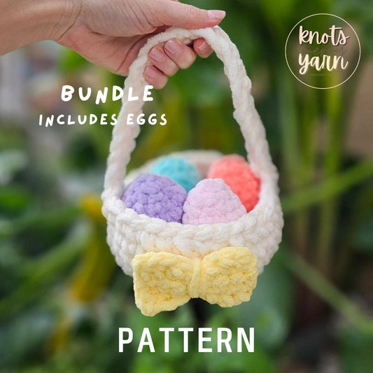 Crochet Easter Basket and Eggs Pattern, No Sew, Beginner Friendly, PDF, Bundle
