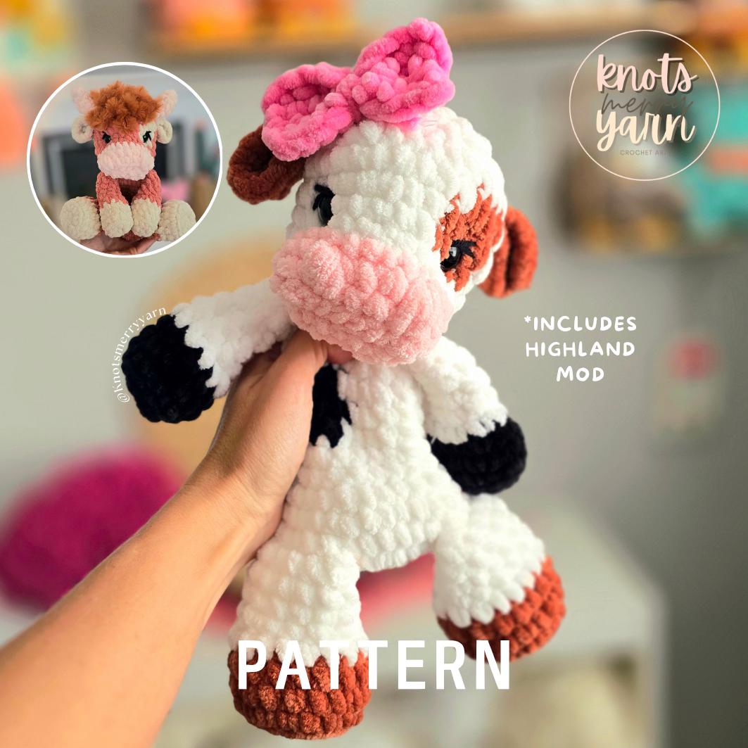 No Sew Cow Crochet Pattern, Highland Cow Amigurumi Pattern, Baby Cow Lovey Snuggler, Beginner Plushie Crochet Pattern PDF, Tess the Cow