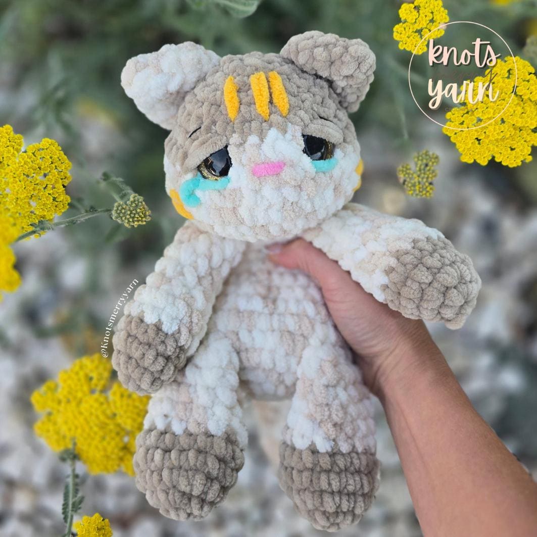 Crochet Cat Pattern | Low Sew | Amigurumi Cat Pattern | Snuggler Crochet Plush | Stuffie | Easy Crochet Animal Pattern | Sad Kitty