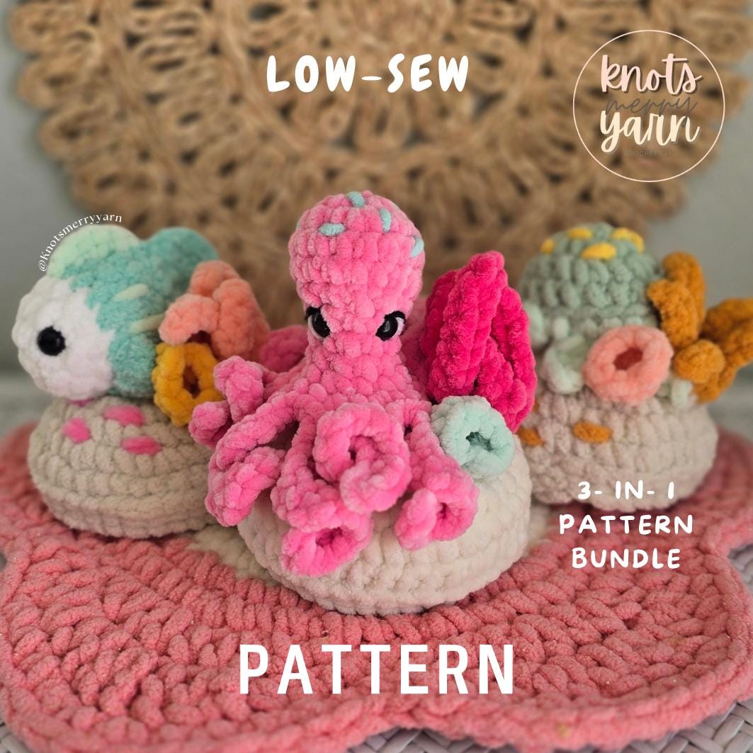 Low-Sew Ocean Crochet Pattern: Turtle, Octopus, Fish & Coral Reef, Amigurumi, Cozy Coral Collection