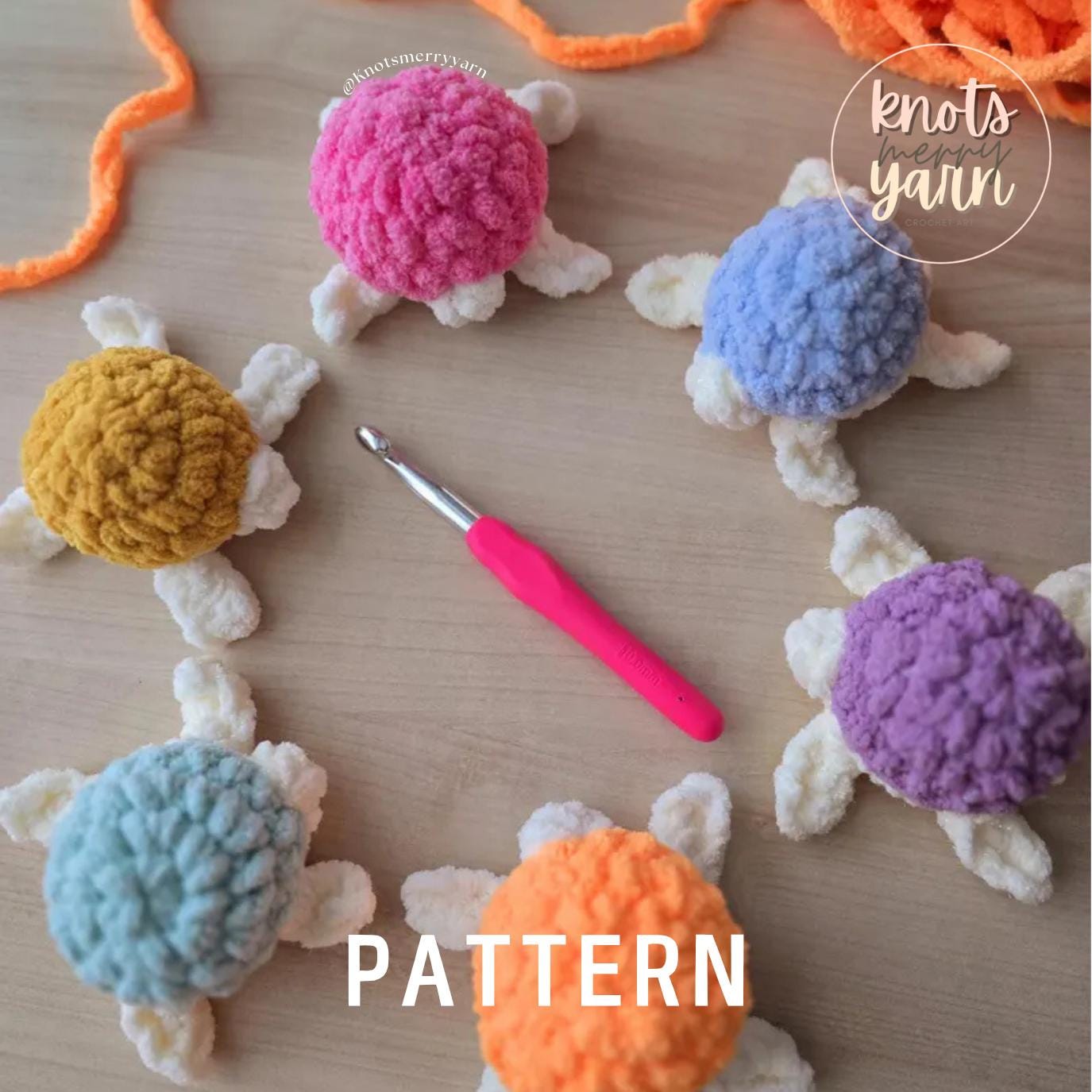 Baby Turtle Crochet Pattern, No Sew, Amigurumi, Sea Turtle, Beginner PDF Download, KnotsMerryYarn