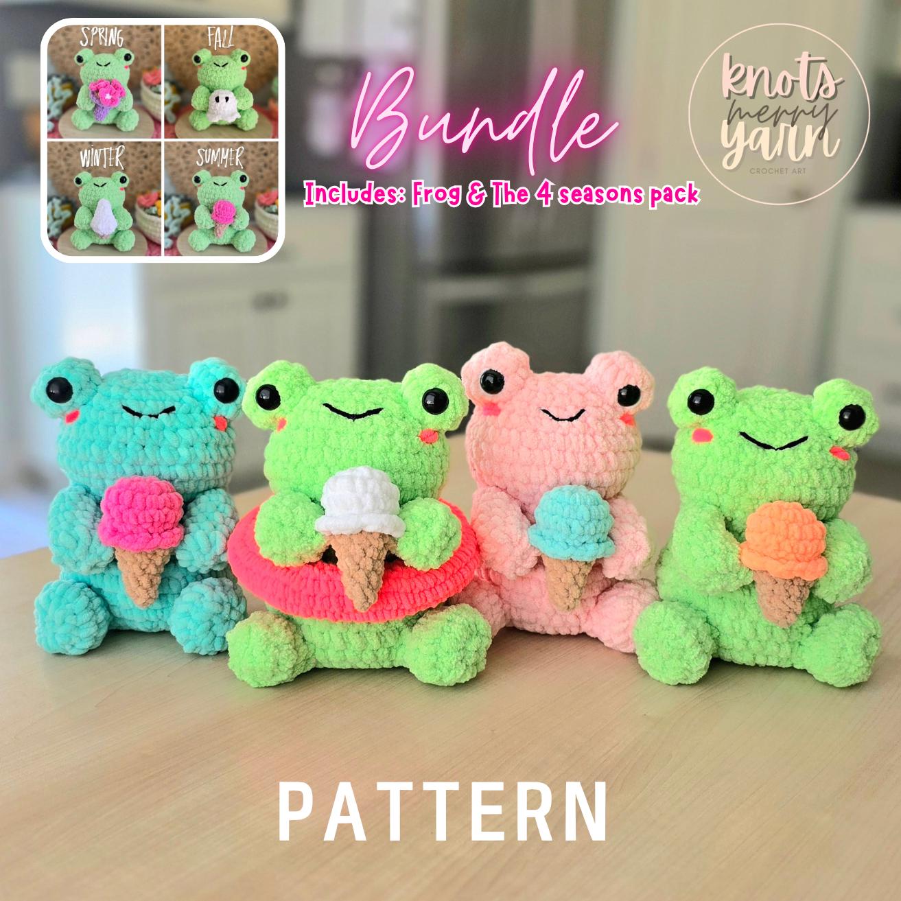 Crochet Frog Pattern, No-Sew Plush, Seasonal Accessories, Bundle (PDF Download)