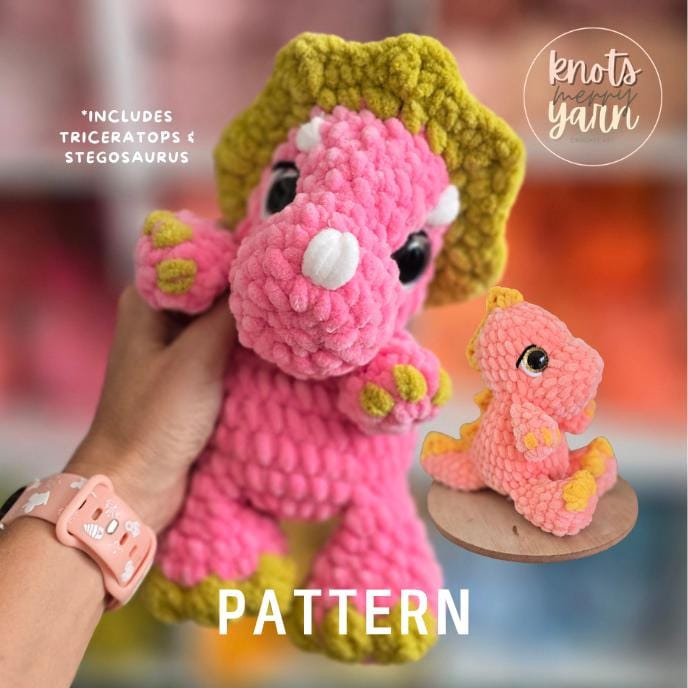 Low-Sew Dinosaur Crochet Pattern: Triceratops and Stegosaurus, Amigurumi, Plushie, Baby Dinosaur, Dino Babies